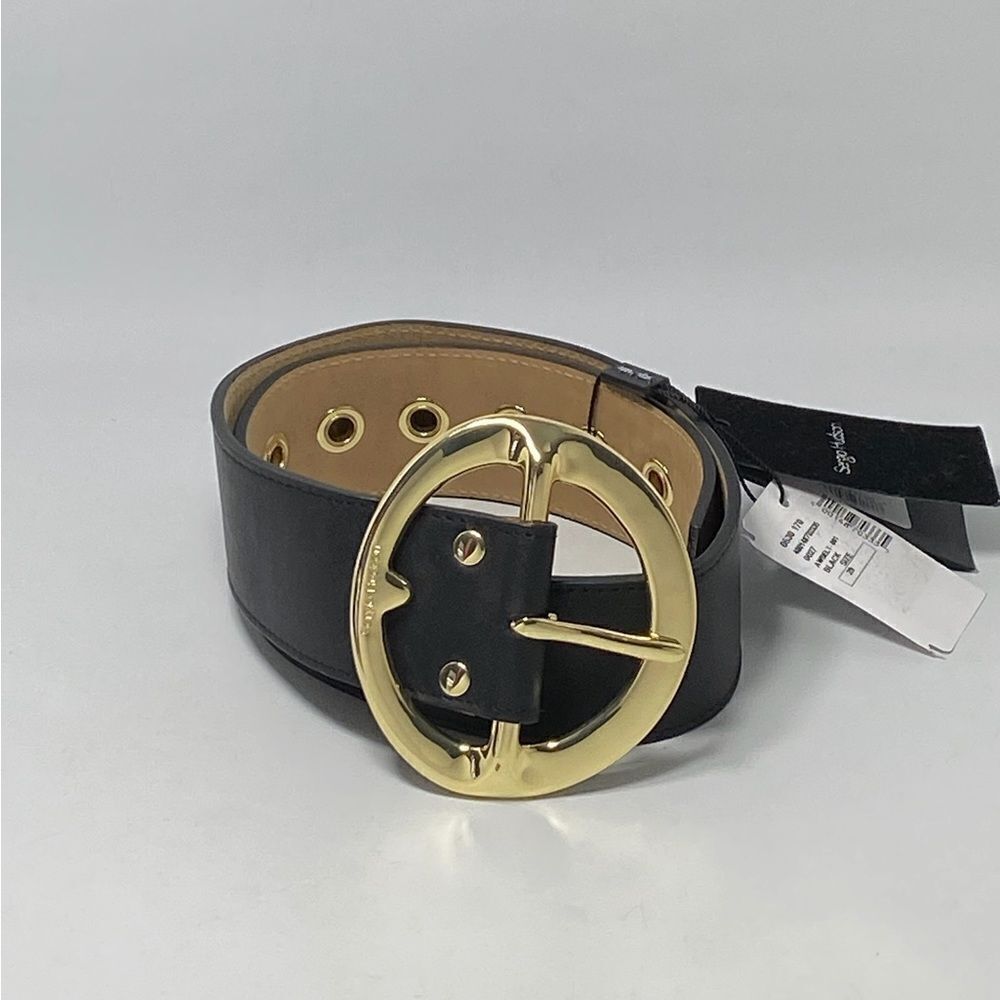 Sergio Hudson Black Signature Buckle Leather Belt Size 28
